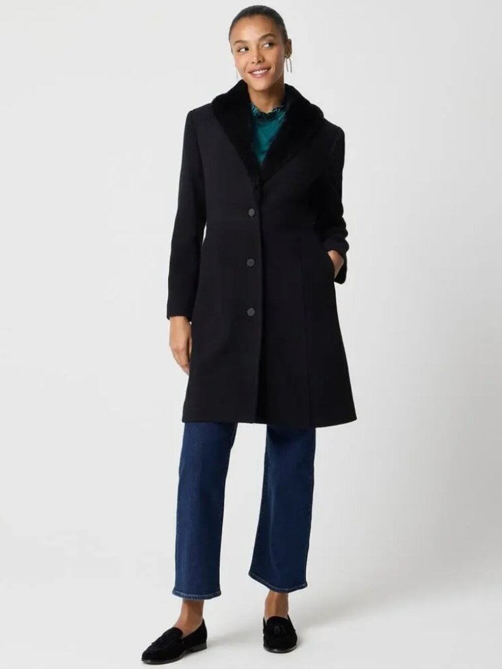 J.Crew Factory Lady Day Coat Wool Blend Black 6 NWT